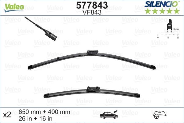 Бескаркаcные дворники для HYUNDAI TUCSON (2021-) (Чехия/Китай) пр-во VALEO VM843